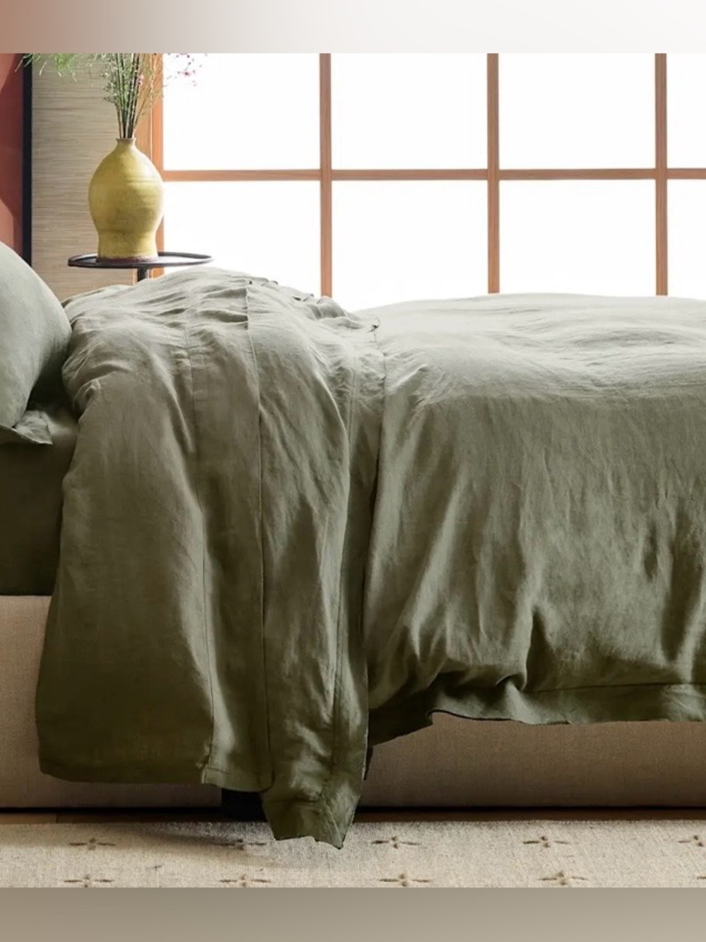 NWOT Quince European Linen Double Flange Duvet Cover, Twin (Dusty Olive)